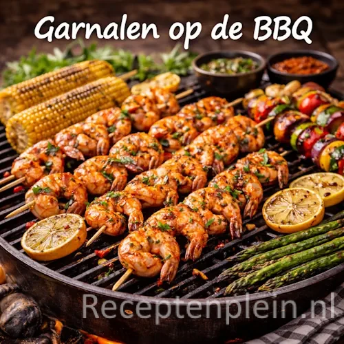 Garnalen op de BBQ recepten met gamba's, spiesjes en gegrilde garnalengerechten op een barbecue