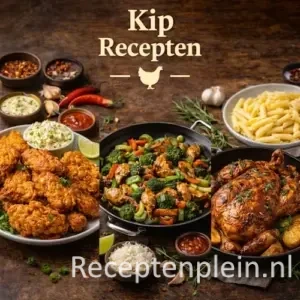 Kip Recepten op een rustieke houten tafel