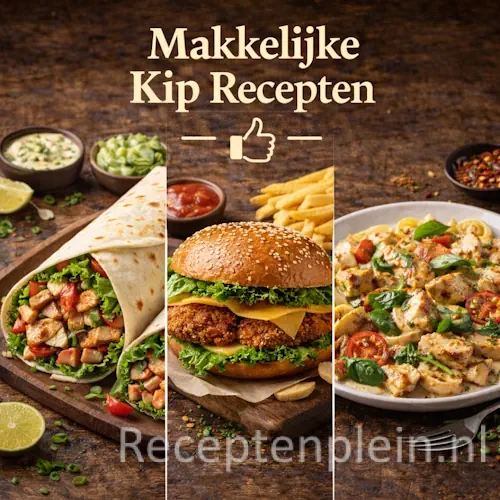 Makkelijke kip recepten met kip, groenten en kruiden op een rustieke houten tafel