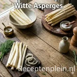 witte asperge recepten op een rustieke houten tafel