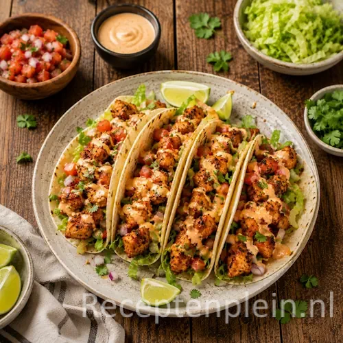Airfryer Chicken Tacos op een rustieke houten tafel