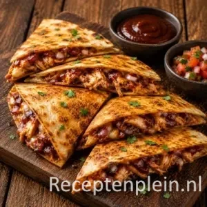 BBQ Quesadilla’s op een rustieke houten tafel