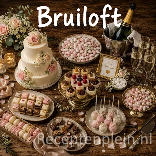 Bruiloft recepten op een rustieke houten tafel.