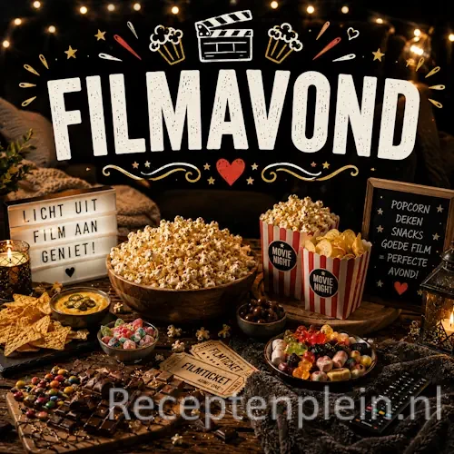 Filmavond recepten op een rustieke houten tafel.
