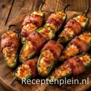 Gevulde Jalapeño Poppers op een rustieke houten tafel