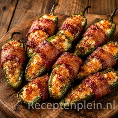 Gevulde Jalapeño Poppers op een rustieke houten tafel