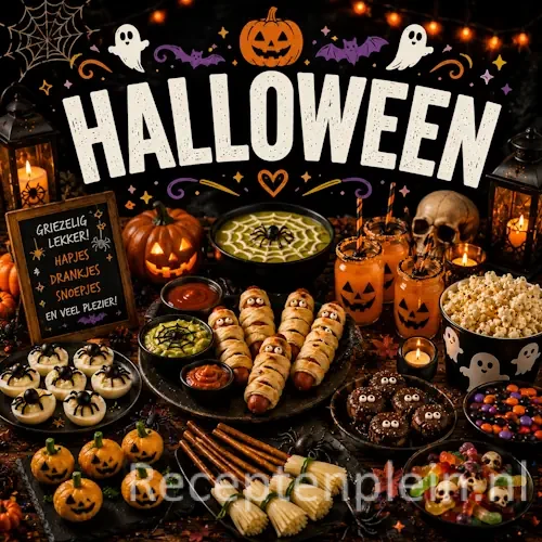 Halloween recepten op een rustieke houten tafel.