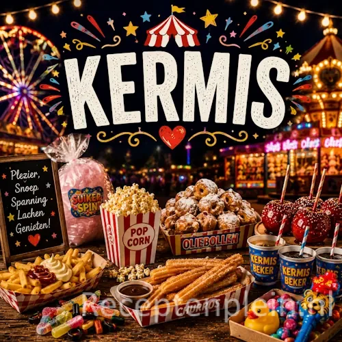 Kermis recepten op een rustieke houten tafel.