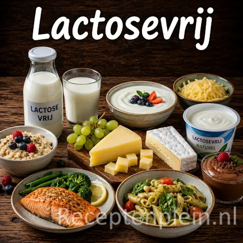 Lactosevrije recepten op een rustieke houten tafel.