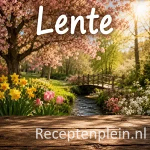 Lente recepten op een rustieke houten tafel.