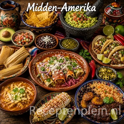 Midden-Amerikaanse recepten op een rustieke houten tafel.