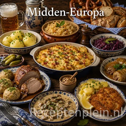 Midden-Europese recepten op een rustieke houten tafel.