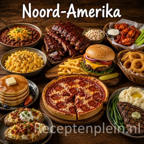 Noord-Amerikaanse recepten op een rustieke houten tafel.