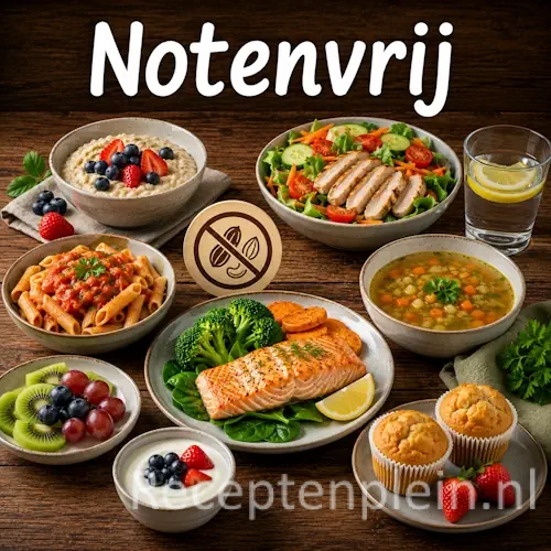 Notenvrije recepten op een rustieke houten tafel.