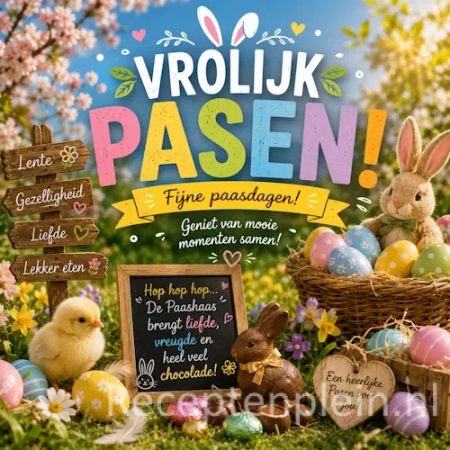 Pasen recepten op een rustieke houten tafel met feestelijke brunchgerechten en lente hapjes.