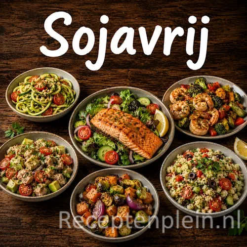 Sojavrije recepten op een rustieke houten tafel.
