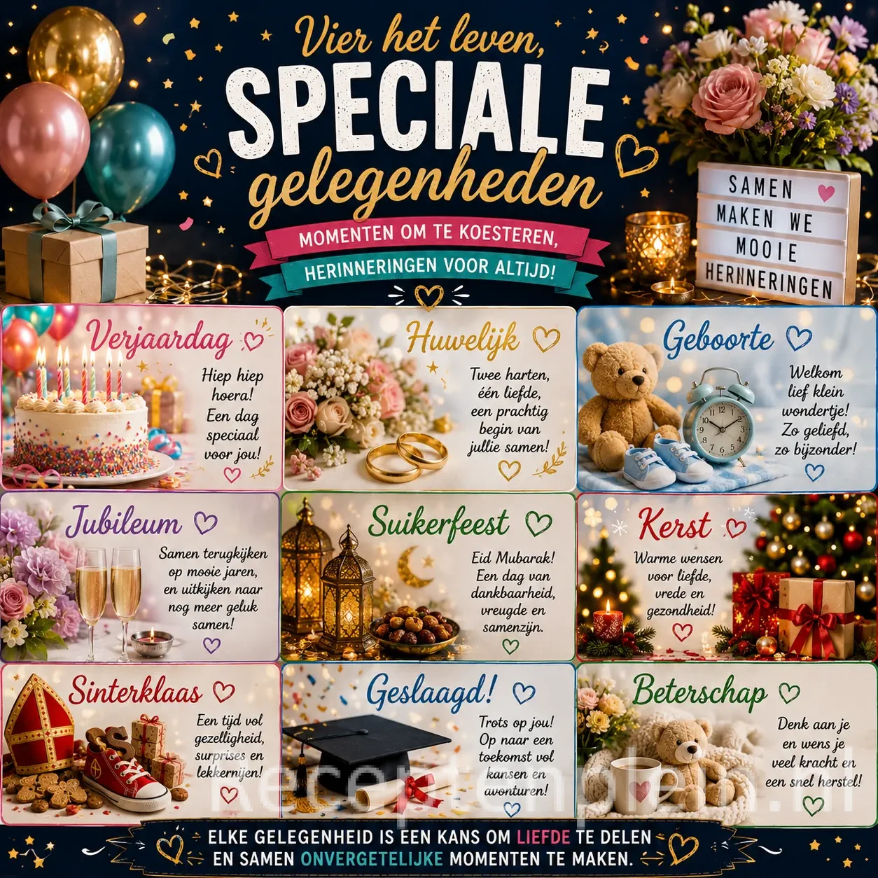 Speciale gelegenheden recepten op een rustieke houten tafel met luxe hapjes en feestelijke gerechten.