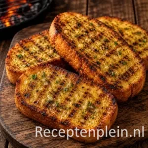 Texas Toast van de BBQ op een rustieke houten tafel