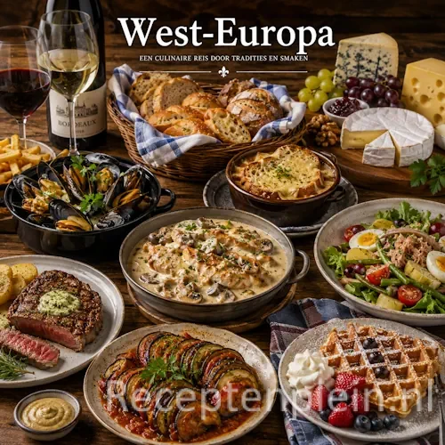 West-Europese recepten op een rustieke houten tafel.