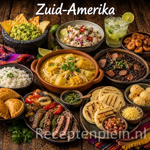 Zuid-Amerikaanse keuken met ceviche, asado, empanadas en traditionele Zuid-Amerikaanse gerechten op een houten tafel