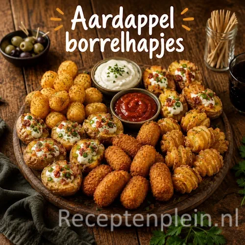 Aardappel borrelhapjes op een rustieke houten tafel
