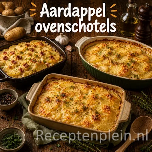 Aardappel ovenschotels op een rustieke houten tafel
