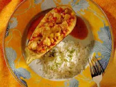 Aubergine gevuld met kip