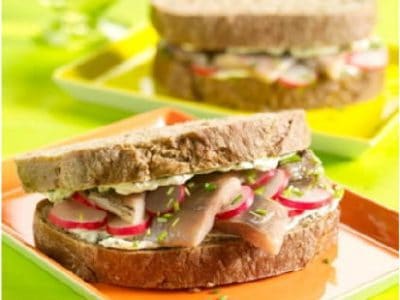 Boerensandwich met haring en radijs