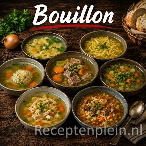 Zelf bouillon maken met verse groenten, kruiden en specerijen op een rustieke houten tafel