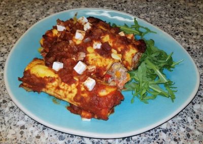 Cannelloni gevuld met tonijn, kruidenkaas en paprika