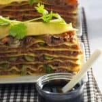 Chinese lasagne met gehakt en garnalen