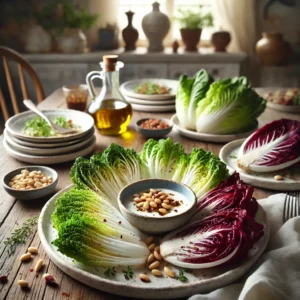 Crudités van Lofsoorten met Pijnboompitten-Vinaigrette