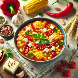Pittige Mexicaanse Maïssoep met Rode Paprika en Feta
