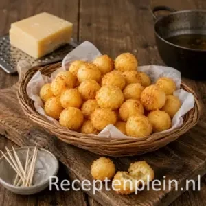 Délicieuses au fromage warme gefrituurde kaasbolletjes met Gruyère op een serveerschaal