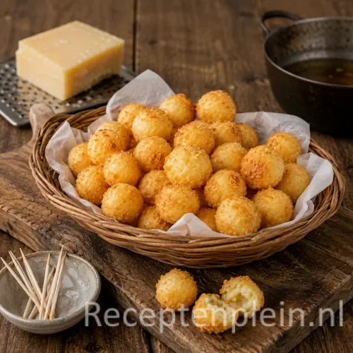 Délicieuses au fromage warme gefrituurde kaasbolletjes met Gruyère op een serveerschaal