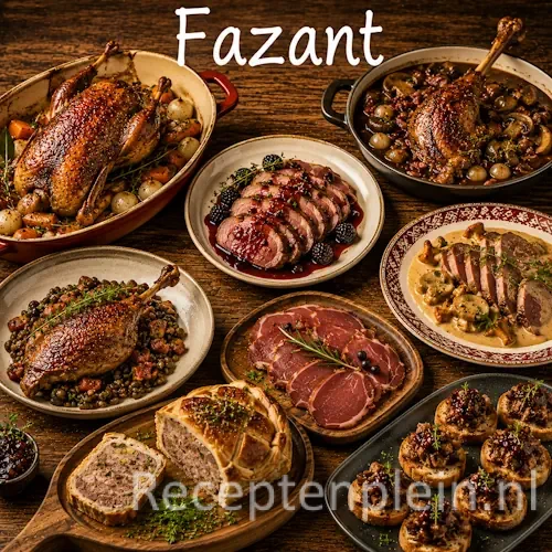 Gerechten met fazant en fazant recepten voor een feestelijk diner op een rustieke houten tafel