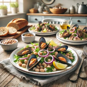 Frisse Witte Bonensalade met Mosselen en Tonijnsaus