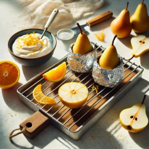 Gegrilde Peren met Sinaasappel en Crème Fraîche