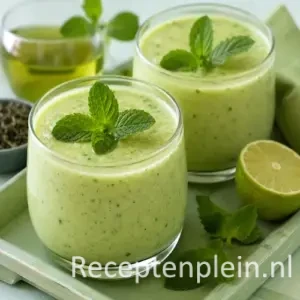 Groene Thee Smoothie met limoen en verse munt in gekoelde glazen