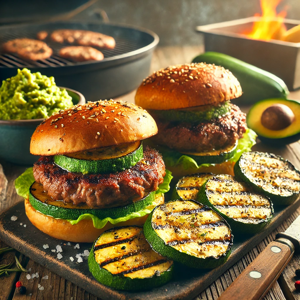 Hamburgers met Gegrilde Courgette en Guacamole