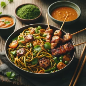 Knoflook Koriander Mie met BBQ Saté en Satésaus