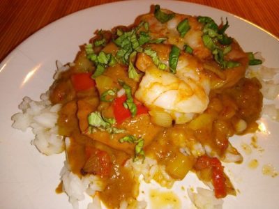 Kokos curry met garnalen
