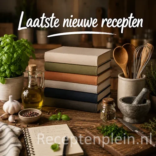 Laatste nieuwe recepten met diverse gerechten, maaltijden en nieuwste gerechten op een houten tafel