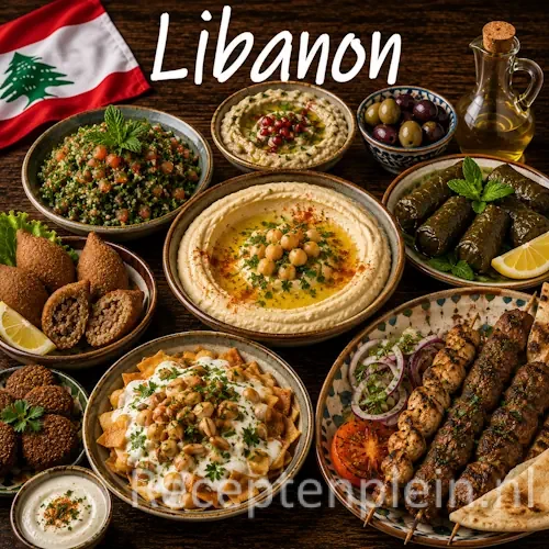 Libanese keuken met hummus, tabouleh, mezze, falafel en traditionele gerechten uit Libanon op een rustieke houten tafel