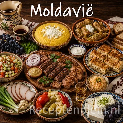 Moldavische keuken met sarmale, mamaliga, brood en traditionele Moldavische gerechten op een houten tafel