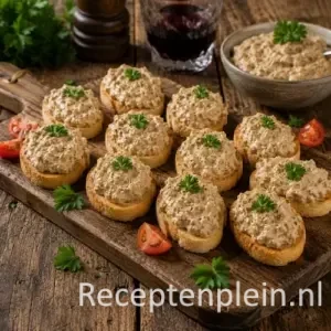 Rare-Bits hartige kaaspastei met kaas en kippenlever geserveerd op toastjes