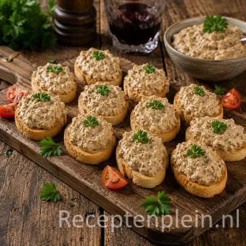 Rare-Bits hartige kaaspastei met kaas en kippenlever geserveerd op toastjes