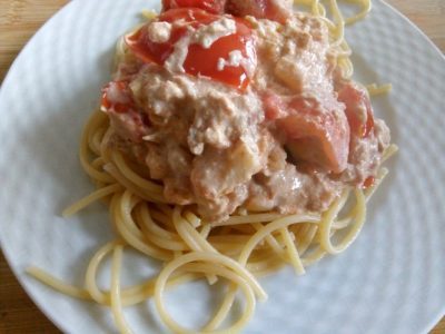 Spaghetti met tonijn, tomaat en mosterd