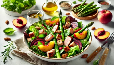 Veldsla met Nectarine en Knapperige Kipgrillworst