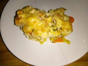 Vispannetje met kabeljauw, zalm en garnalen